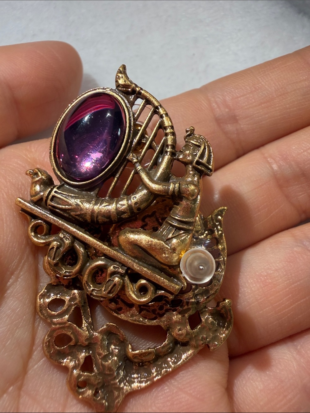 Kenneth Jay Lane Gold-Tone Egyptian Harp Earrings with Purple Cabochons - Picture 6 of 6